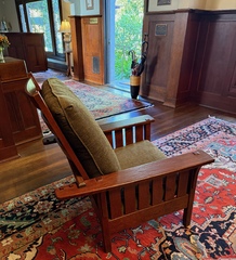 Original L.& J.G. Stickley Morris Chair with slats. Signed.